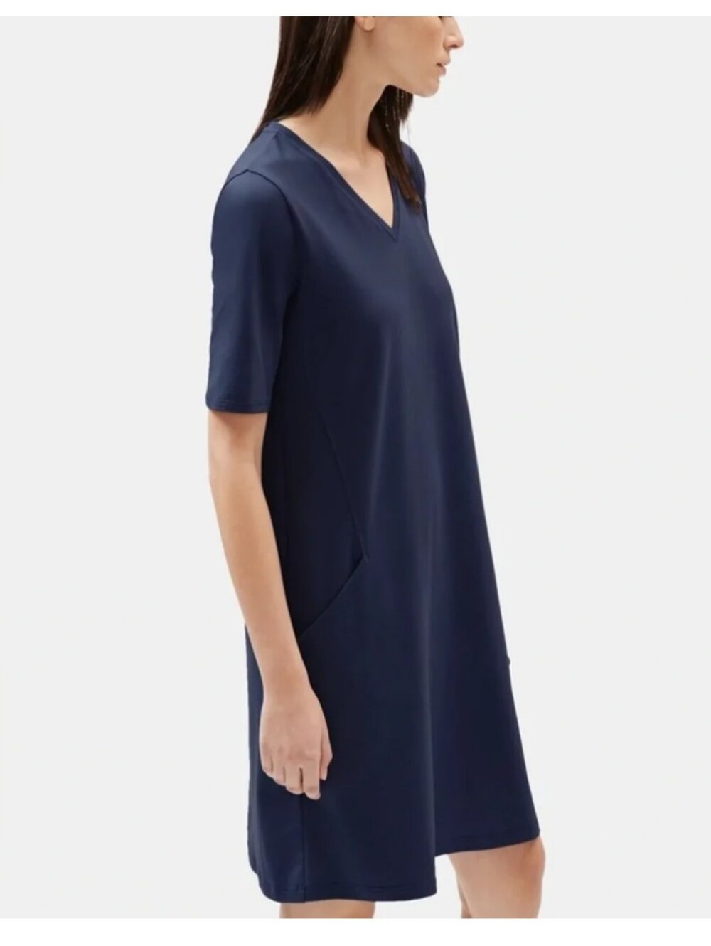 Eileen Fisher Nwt Organic Cotton Stretch V-Neck Dress Size Small - Picture 11 of 11